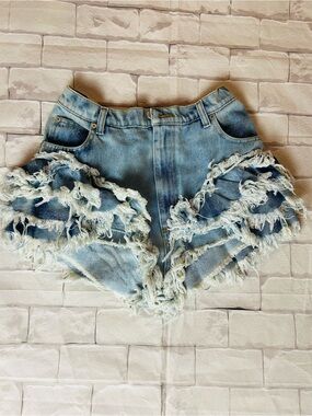 Natasha Zinko Light Blue Layered Frayed Denim Shorts